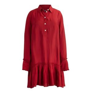 J. Crew Crimson Red Amelia Long-Sleeve Ruffle Hem Dress Large